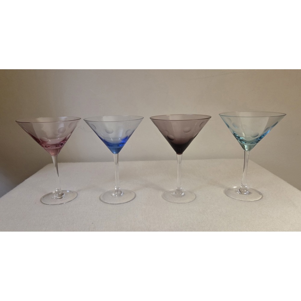 NIOB MARQUIS WATERFORD SET OF 4 COLORED‎ POLKA DOT MARTINI GLASSES